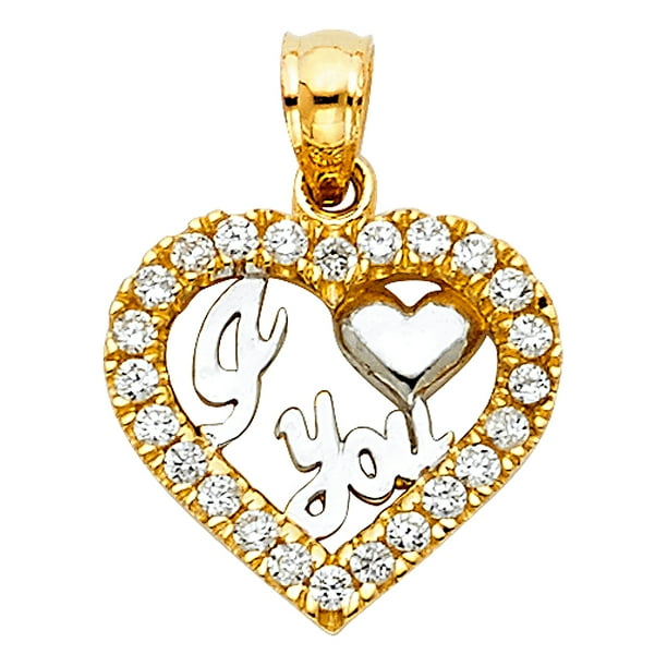 10k White Gold & Rhodium-plated I Love You CZ Heart Pendant 20mmx17mm 10k White Gold & Rhodium-plated I Love You CZ Heart Pendant 20mmx17mm